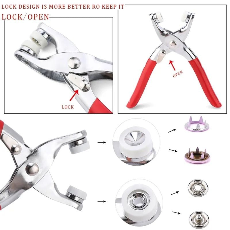 50 Sets Metal Snap Button Kit with Fastener Pliers – 9.5mm Sewing Buttons Installation Tool for Clothes, Bags & DIY Accessories