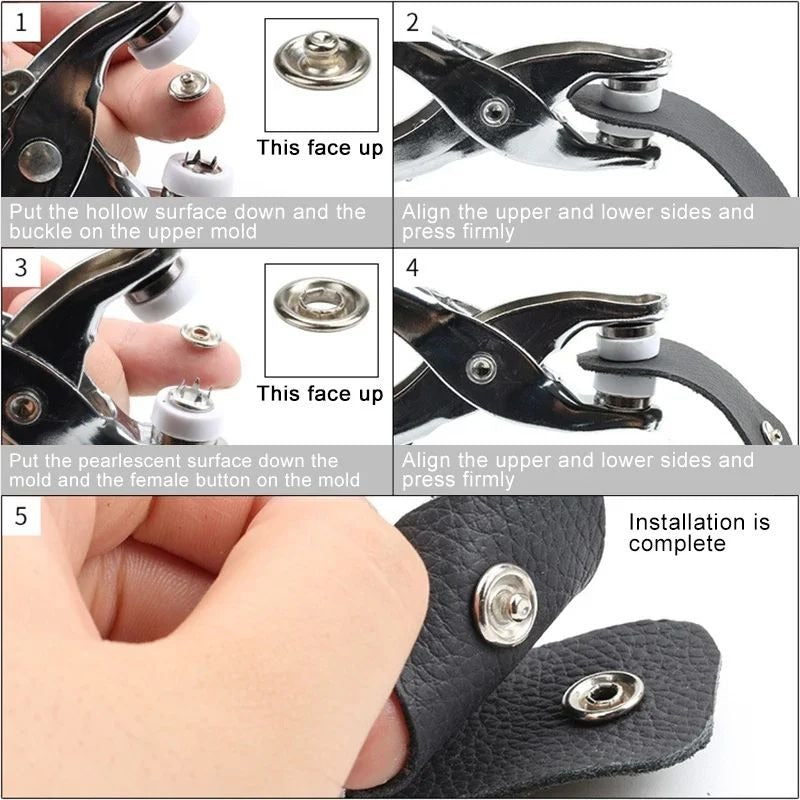 50 Sets Metal Snap Button Kit with Fastener Pliers – 9.5mm Sewing Buttons Installation Tool for Clothes, Bags & DIY Accessories
