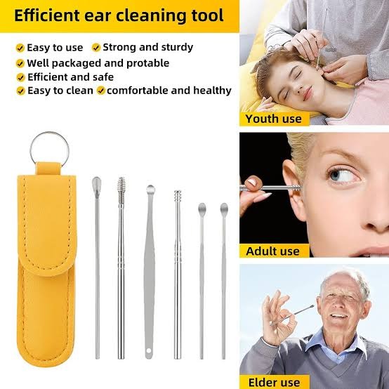 Ear Wax Removal Tool Set – 6-in-1 Stainless Steel Ear Cleaning Kit | Safe & Reusable Earwax Cleaner