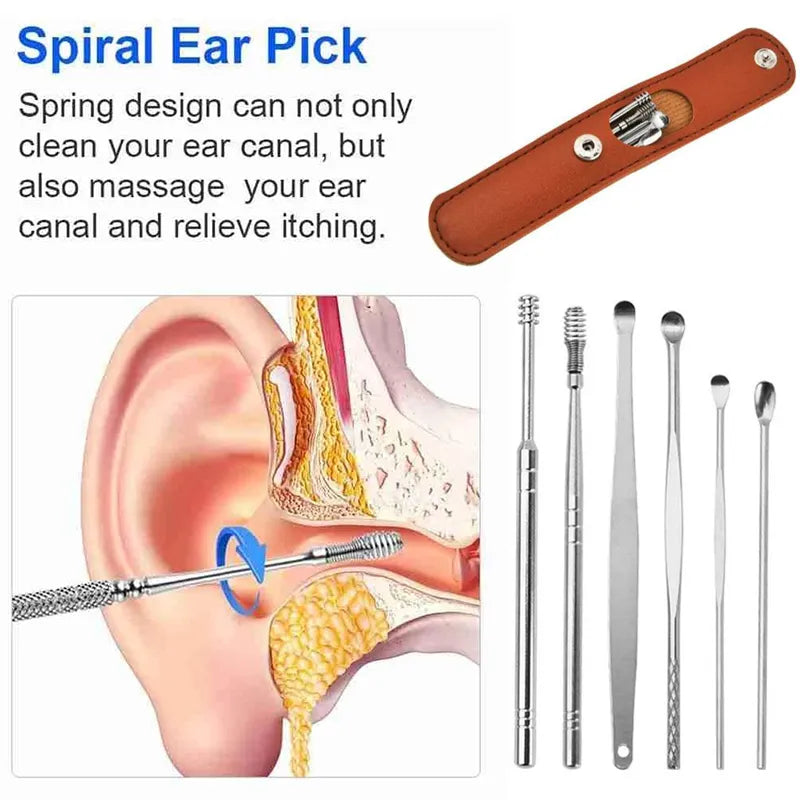 Ear Wax Removal Tool Set - 6-in-1 Stainless Steel Ear Cleaning Kit | Safe & Reusable Earwax Cleaner