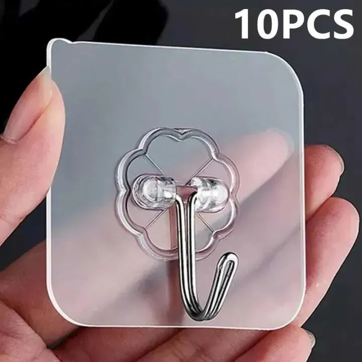 2pcs Transparent Self-Adhesive Wall Hooks – Heavy Duty Bathroom & Kitchen Door Hangers